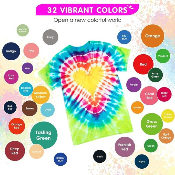 - 32 Vibrant Colors Pre-Filled Bottles Tyedyedye Kit, Permanent Non-Toxic for La - Picture 4 of 6